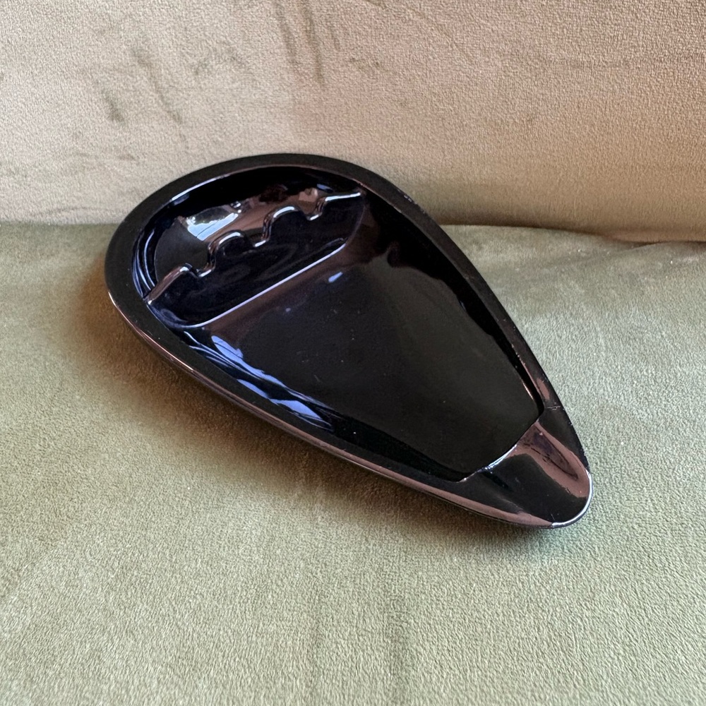 Vintage Black Glossy Ceramic Atomic Ashtray